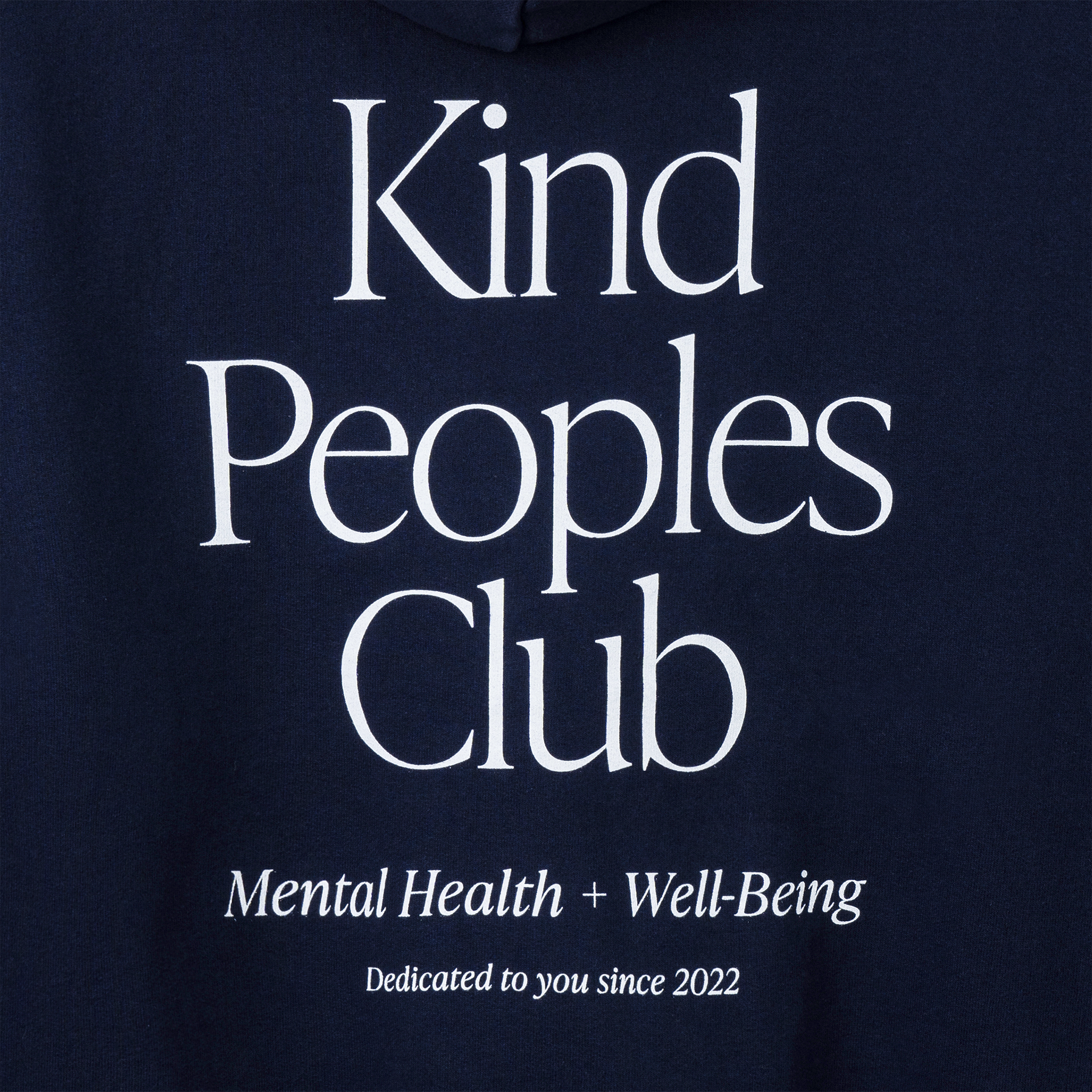 KIND PEOPLES CLUB HOODIE (BACK DETAIL) join the kind peoples club dedicated to you since 2022  unisex classic hoodie navy | garment dyed standard fit 100% usa cotton heavy-weight fleece | 13.5 oz. printed in east los angeles