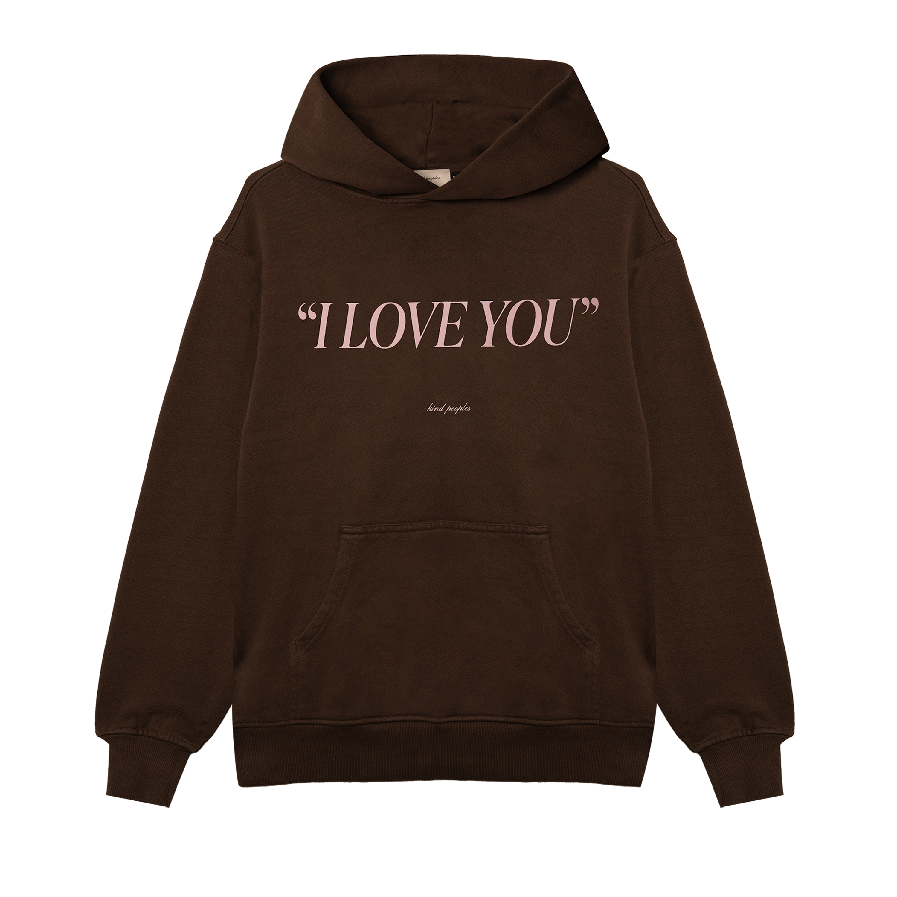 I LOVE YOU HOODIE (FRONT VIEW) for all the ways to say "i love you" to someone special. this is the perfect cozy hoodie, no matter the season  unisex classic hoodie brown | garment dyed standard fit 100% usa cotton heavy-weight fleece | 13.5 oz. printed in east los angeles